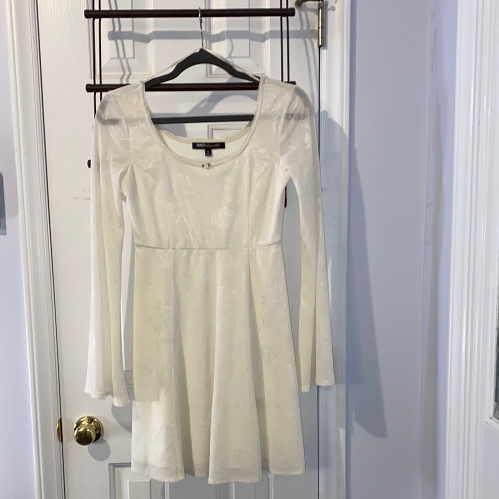 Honey & Sparkle ivory dress, sz. small, lined, floral pattern.